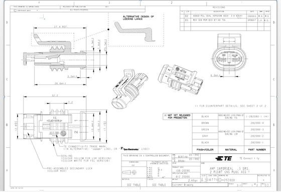 1.5mm 2개의 Pin TE 자동 연결관 유숙